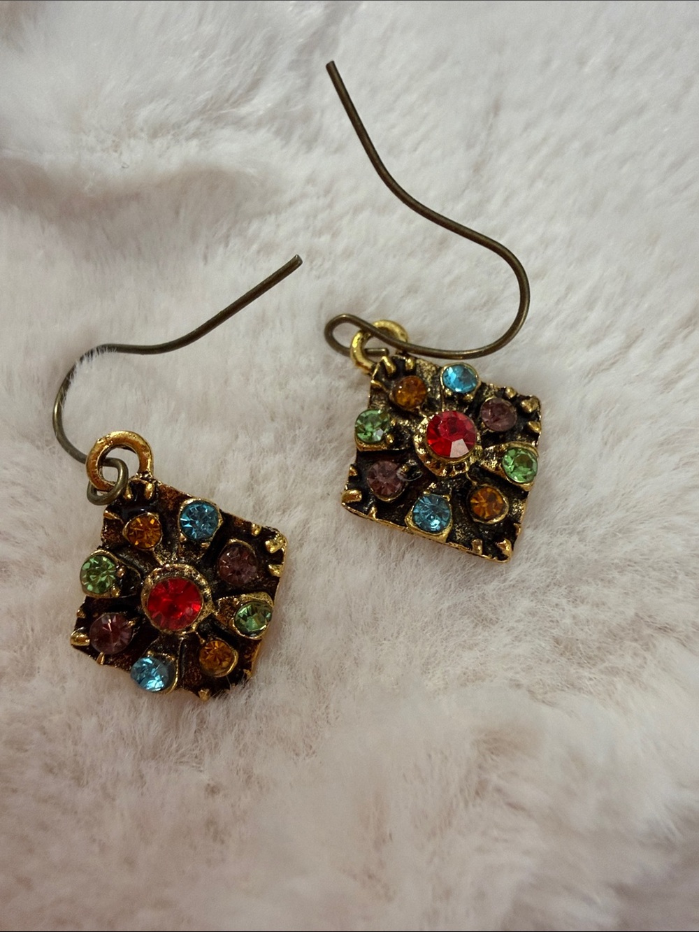 Multicolor Crystal Square Drop Earrings - Unknown Brand